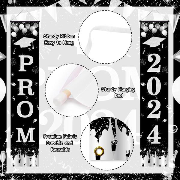 Imagem de Decorações de festa de formatura Banner Prom 2024 preto/prata