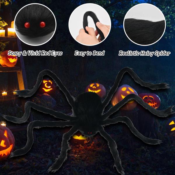 Imagem de Decorações de Halloween ABONDEVER Spider Webs com aranha gigante