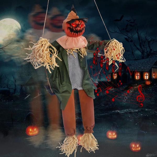 Imagem de Decorações de Halloween Axcoix Swinging Pumpkin com som e luz