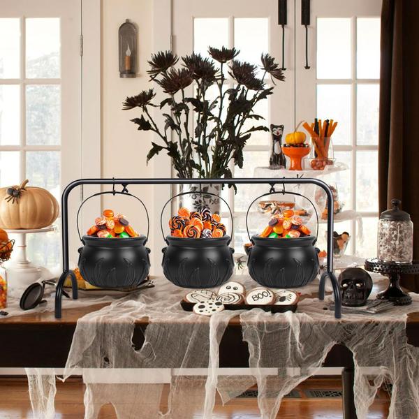 Imagem de Decorações de Halloween: caldeirões de bruxa Zcaukya com suporte, pacote com 3