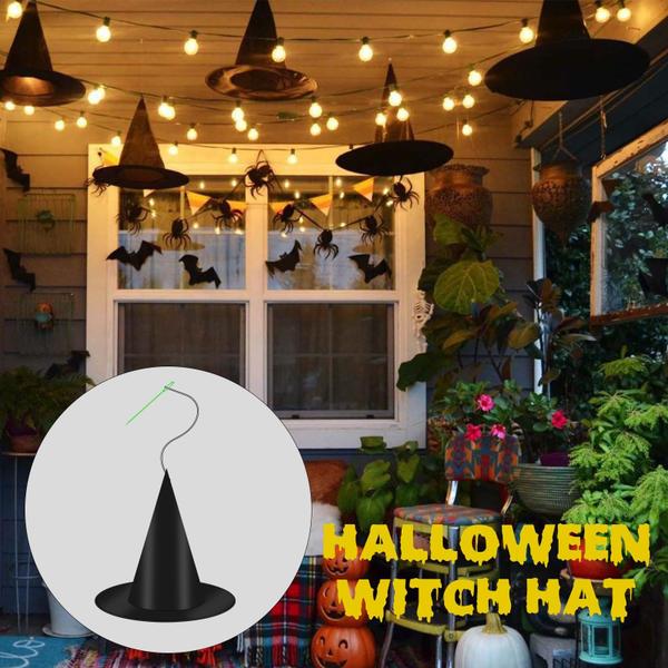 Imagem de Decorações de Halloween, chapéu de bruxa preto Coneatness, 12 peças com bolsa