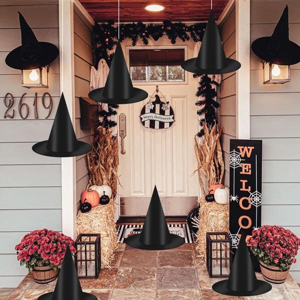 Imagem de Decorações de Halloween, chapéu de bruxa preto Coneatness, 12 peças com bolsa