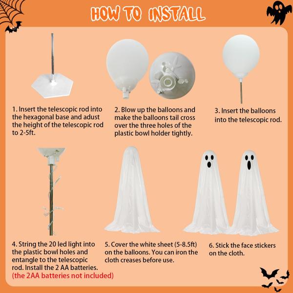 Imagem de Decorações de Halloween Outdoor Ghost Decor Light Up, pacote com 2