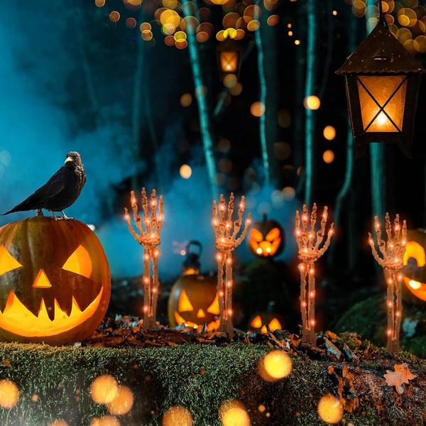 Imagem de Decorações de Halloween Outdoor Solar, pacote com 4, Light Up Skeleton Arm