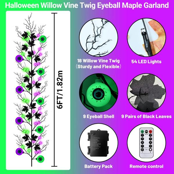 Imagem de Decorações de Halloween Willow Vine Twig Garland de 6 pés com 54 LED