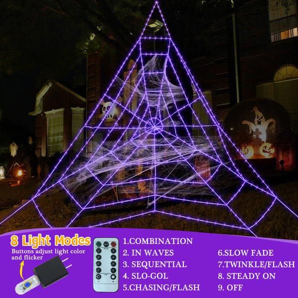 Decorações de teias de aranha de Halloween, teia de aranha gigante iluminada - GGW Imagem de Decorações de teias de aranha de Halloween, teia de aranha gigante iluminada