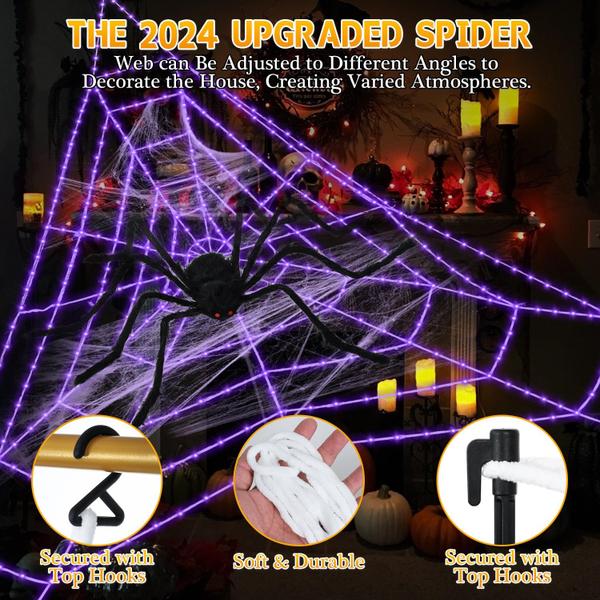 Decorações de teias de aranha de Halloween, teia de aranha gigante iluminada - GGW Imagem de Decorações de teias de aranha de Halloween, teia de aranha gigante iluminada