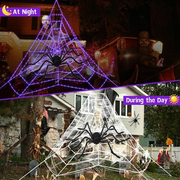 Decorações de teias de aranha de Halloween, teia de aranha gigante iluminada - GGW Imagem de Decorações de teias de aranha de Halloween, teia de aranha gigante iluminada
