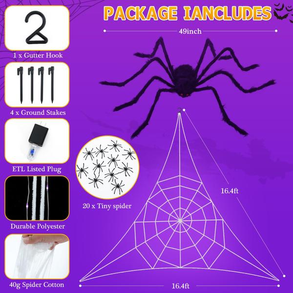 Decorações de teias de aranha de Halloween, teia de aranha gigante iluminada - GGW Imagem de Decorações de teias de aranha de Halloween, teia de aranha gigante iluminada