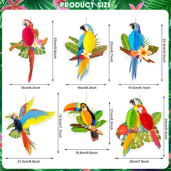 Imagem de Decorações PADELO Hawaiian Parrot Honeycomb 6 peças