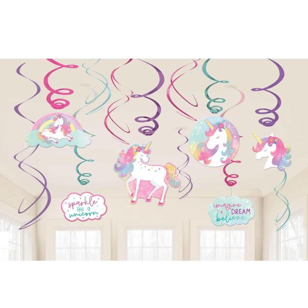 Imagem de Decorações penduradas Amscan Swirl Enchanted Unicorn (pacote 12)