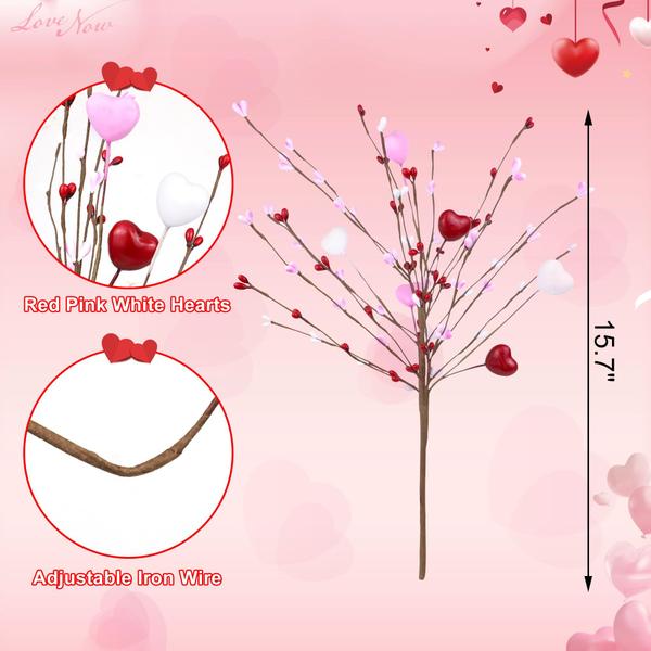 Imagem de Decorações Tifeson Artificial Hearts Flowers Berry Stems x6