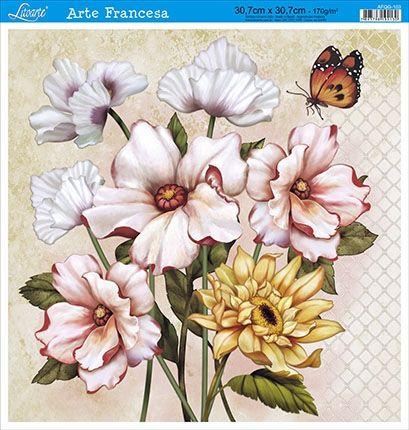 Imagem de Decoupage Arte Francesa Quadrado G Flores AFQG-103 Litoarte