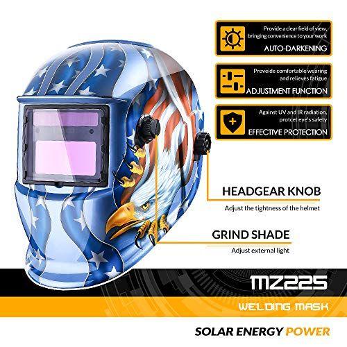 Imagem de Dekopro Welding Capacete Solar Powered Auto Darkening Hood com faixa de sombra ajustável 4/9-13 para máscara de soldador arco Mig Tig (Águia Azul)