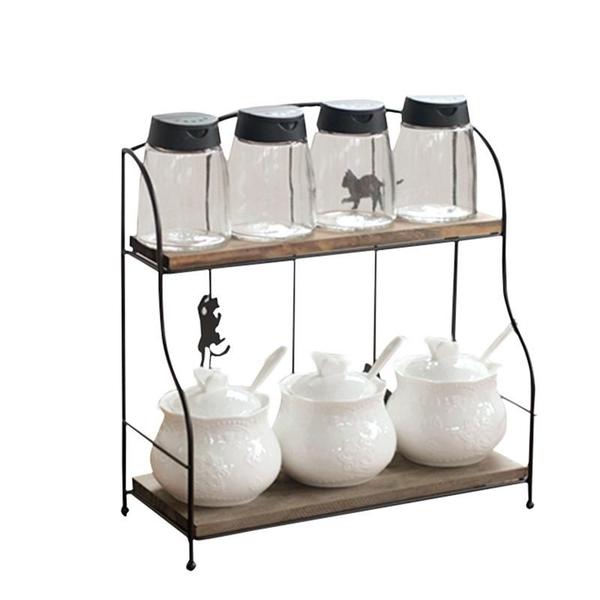 Imagem de Delicado rack de armazenamento prateleira de camada dupla adorável suporte rack cat metal organizador para banheiro de cozinha doméstica Suportes e racks de armazenamento