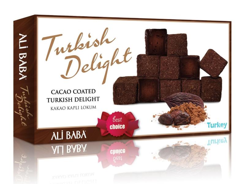 Delicias Turcas (Lokum) revestidas com Cacau 225gr - Ali Baba Imagem de Delicias Turcas (Lokum) revestidas com Cacau 225gr