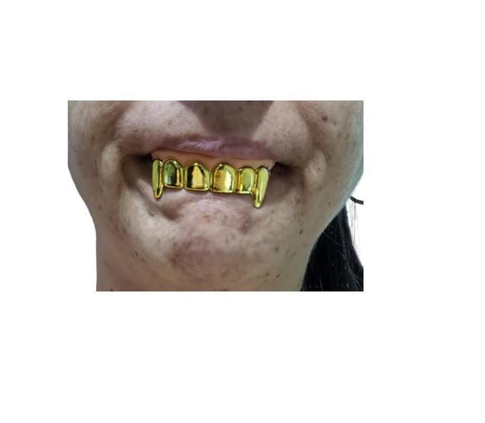 Imagem de Dentadura De Vampiro Drácula Dourada Modelo 2 Fantasia