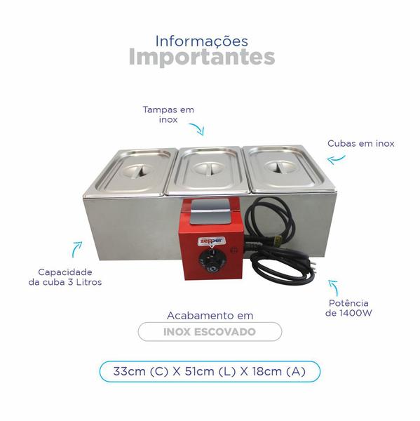 Imagem de Derretedeira chocolateira 3 cubas 2,8L Zepper CH30E1/4