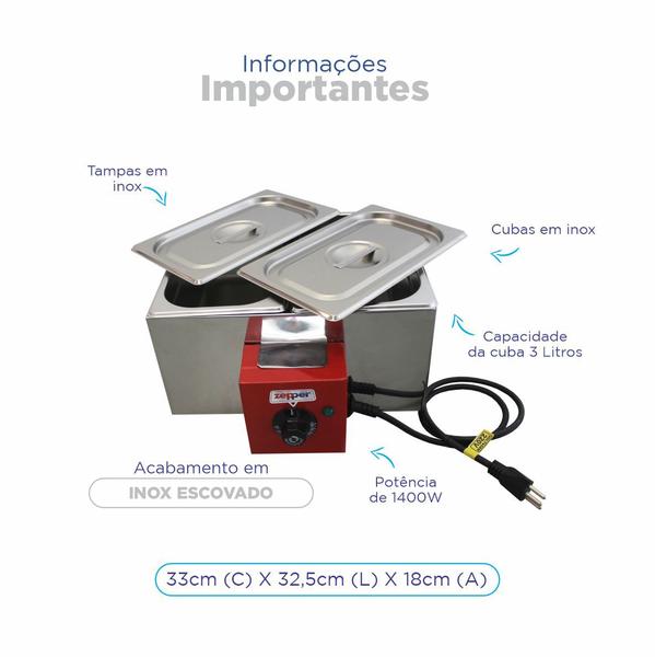 Imagem de Derretedeira Chocolateira Eletrica 2 Cubas Zepper CH20E1/4