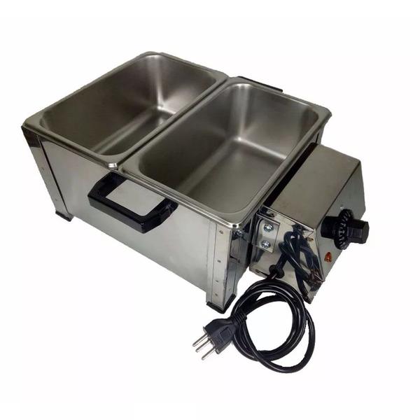 Derretedeira de chocolate inox 10 Kg com 2 cubas 5 Kg 110V - Ss Estufas Imagem de Derretedeira de chocolate inox 10 Kg com 2 cubas 5 Kg 110V