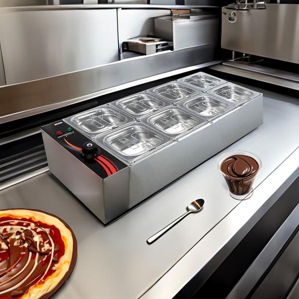 Derretedeira de Chocolate inox Gourmet 8 cubas 1/6 ZPCHG08 - Zepper Imagem de Derretedeira de Chocolate inox Gourmet 8 cubas 1/6 ZPCHG08