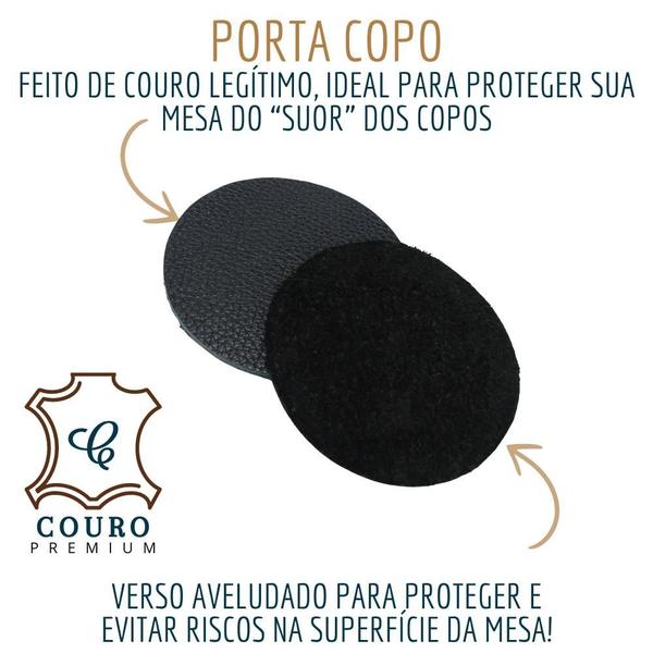 Imagem de Descanso de copo luxo porta copo couro com suporte em madeira