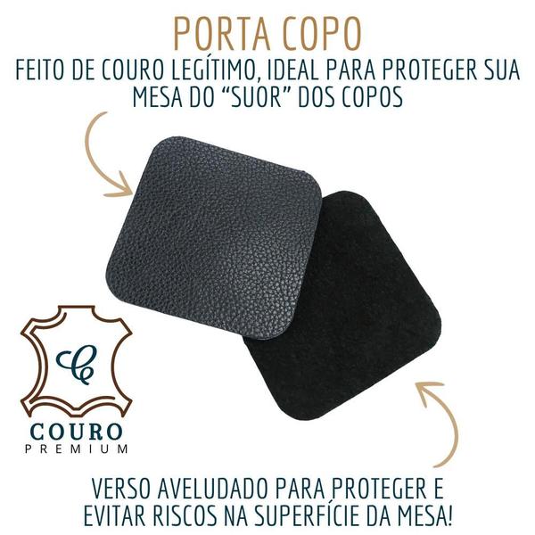 Imagem de Descanso de Copo Porta Copo em couro com suporte em Madeira