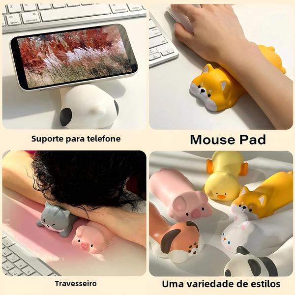 Imagem de Descanso de Pulso com Animal Fofo - Mouse Pad Gato, Cachorro, Pato ou Panda