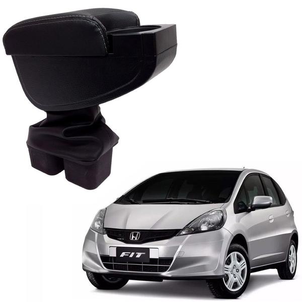 Imagem de Descanso Encosto Apoio Braço com Porta Copos Cor Preto com Costura Cinza Honda New Fit 2009 a 2014