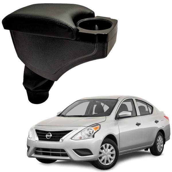 Imagem de Descanso Encosto Apoio Braço com Porta Copos Cor Preto Nissan Versa 2012 a 2019