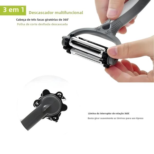 Descascador de Frutas Rotativo 3 em 1 - 360 Graus - Ferramenta Multifuncional para Cozinha Imagem de Descascador de Frutas Rotativo 3 em 1 - 360 Graus - Ferramenta Multifuncional para Cozinha