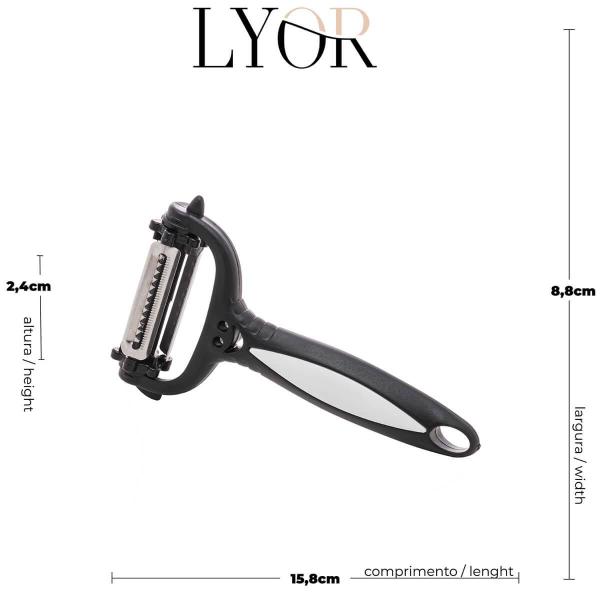 Descascador de Legumes 3 Lâminas Giratórias 15cm Preto Lyor Inox Plástico Manual Multifuncional Imagem de Descascador de Legumes 3 Lâminas Giratórias 15cm Preto Lyor Inox Plástico Manual Multifuncional