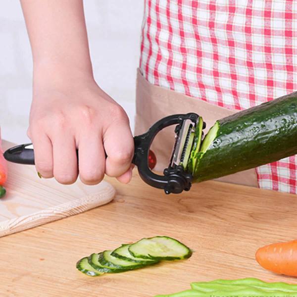 Descascador de Legumes 3 Lâminas Giratórias 15cm Preto Lyor Inox Plástico Manual Multifuncional Imagem de Descascador de Legumes 3 Lâminas Giratórias 15cm Preto Lyor Inox Plástico Manual Multifuncional