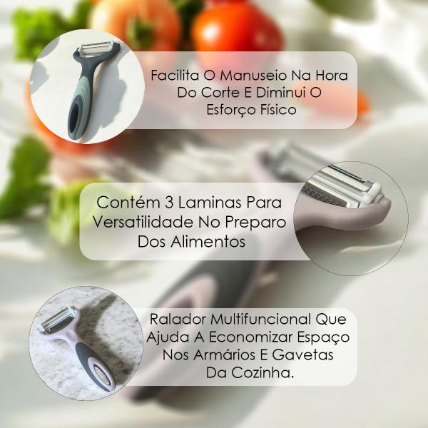 Imagem de Descascador Fatiador De Legumes Frutas Verduras 3 Em 1 Inox