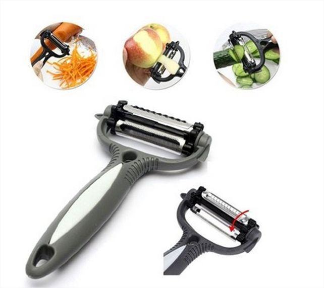 Descascador Fitas E Fatiador De Legumes Rotacional 3x1 - ke home Imagem de Descascador Fitas E Fatiador De Legumes Rotacional 3x1