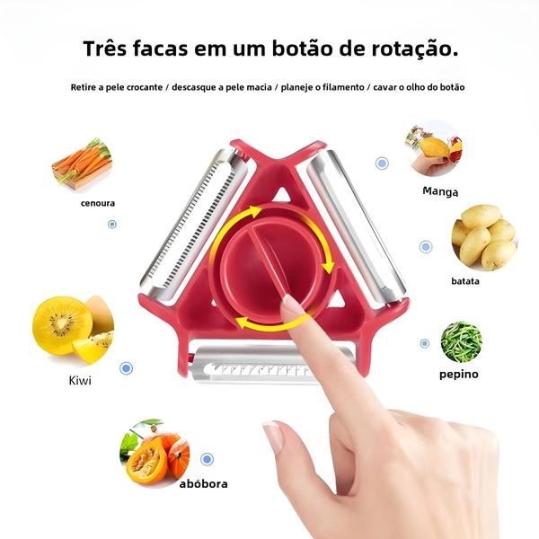 Descascador Mágico 3 em 1 - Fatiador, Triturador e Cortador Julienne Imagem de Descascador Mágico 3 em 1 - Fatiador, Triturador e Cortador Julienne