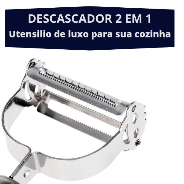 Imagem de Descascador Ralador Fatiador 2 em 1 Laminas Afiadas Aço Inox Corta Legumes E Frutas 18Cm