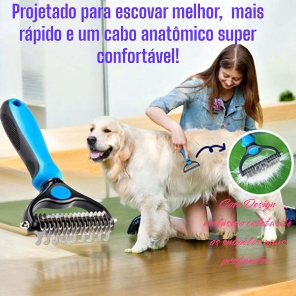 Imagem de Desembolador e Rasqueadeira  Tira Pelos Mortos Pets Tamanho P cor Azul