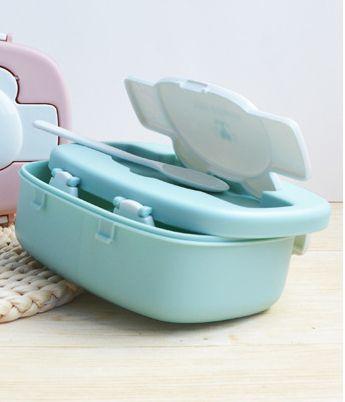 Imagem de Desenho infantil Lovely Bento Boxes Double Layer Plastic Lunch Box Food Storage Container Micro-ondas Oven For Children School Lancheiras (Verde)