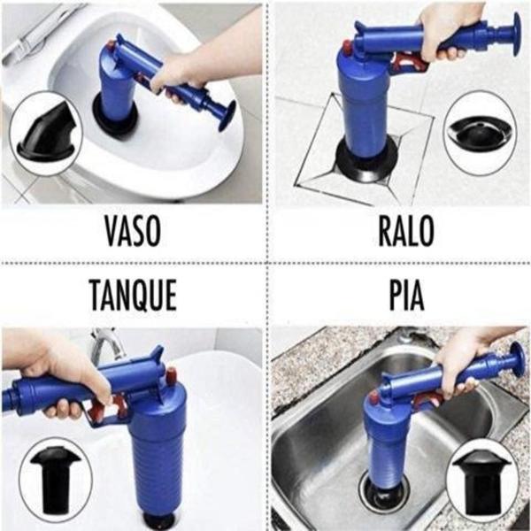 Imagem de Desentupidor alta pressao pistola bomba manual vaso 60cm