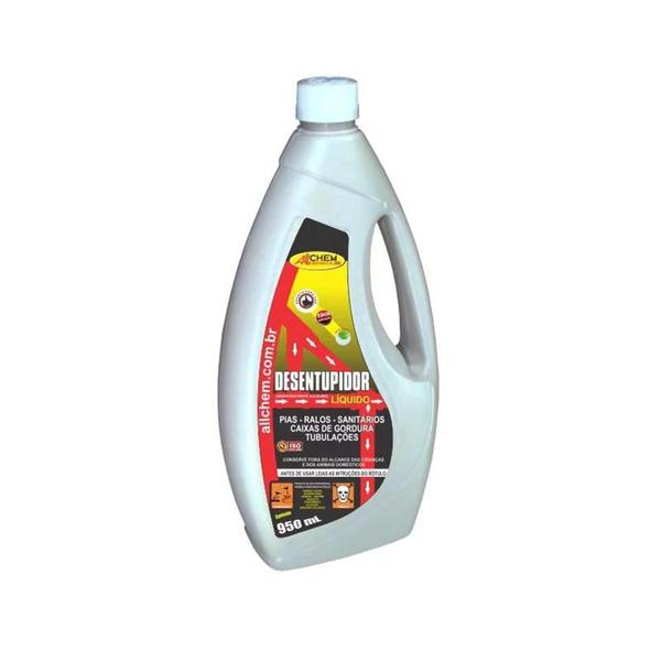 Imagem de DESENTUPIDOR LIQUIDO PIA RALO CAIXA DE GORDURA 950ml ALLCHEM 