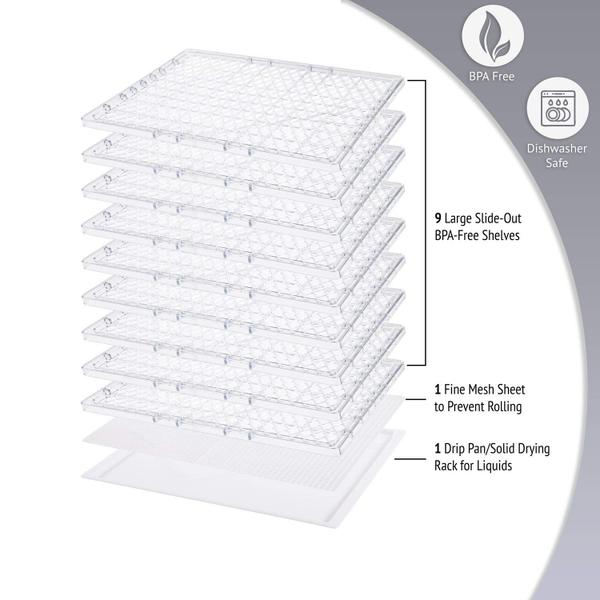 Desidratador de alimentos Ivation 9 Tray 600W com temporizador e termostato Imagem de Desidratador de alimentos Ivation 9 Tray 600W com temporizador e termostato