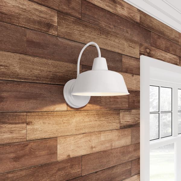 Imagem de Design House 579359 Mason Industrial Modern 1 Indoor/Outdoor Wall Mount Light com tonalidade metálica para celeiro de entrada de porca, 8 em, branco