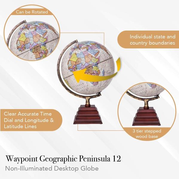 Imagem de Design vintage de 12 polegadas da Península Geográfica Globe Waypoint