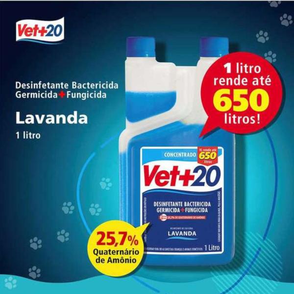 Imagem de Desinfetante Bactericida Concentrado Cães Casa Vet+20 1litro + Vet+20 500ml