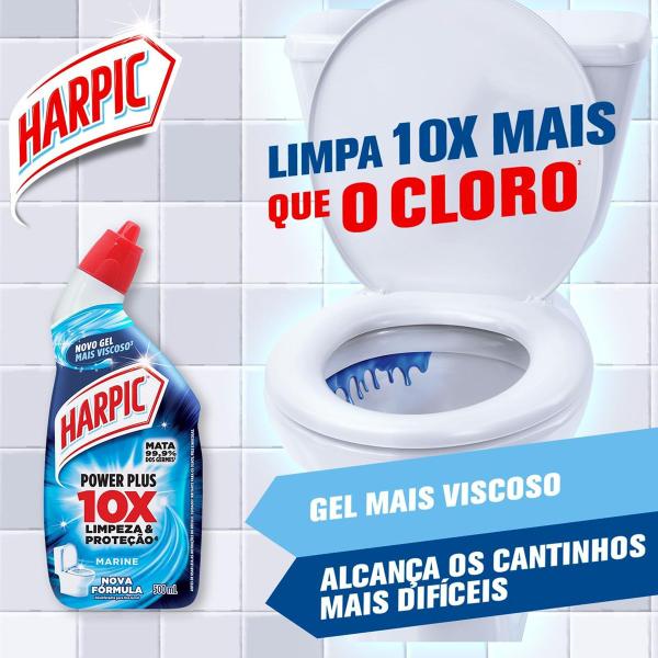 Imagem de Desinfetante Harpic Liquido Power Plus 10x Limpeza E Proteção Marine 500ml Harpic