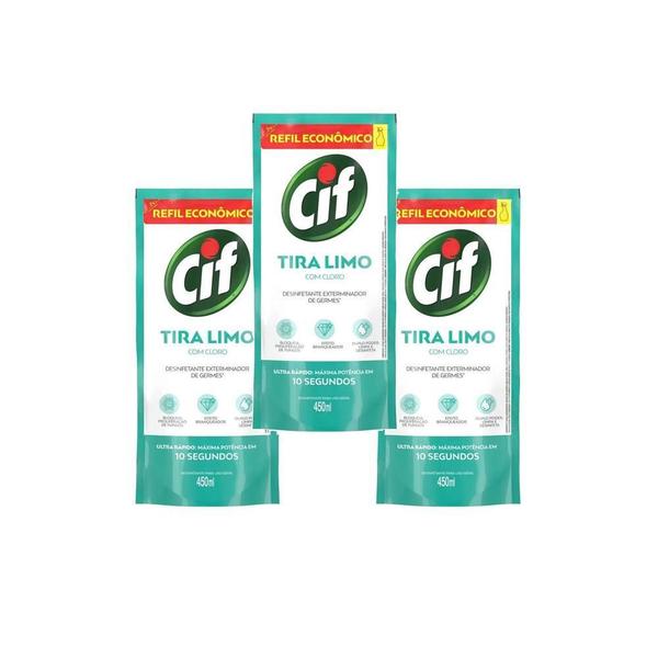 Imagem de Desinfetante Uso Geral Cif Tira Limo 450Ml - Refil - Kit 3