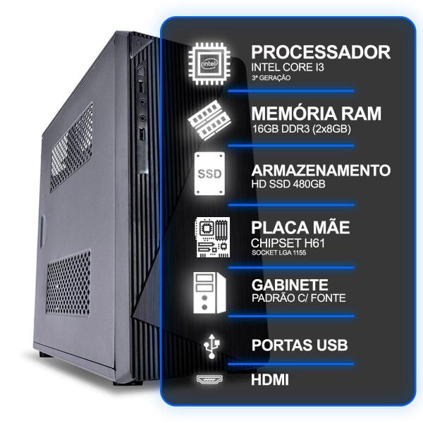 Imagem de Desktop Intel Core I3 3ª Geração 16Gb Ram SSD 480Gb