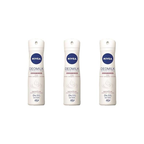 Imagem de Desodorante Aero Nivea 150Ml Fem Milk Sensitive-Kit C/3Un