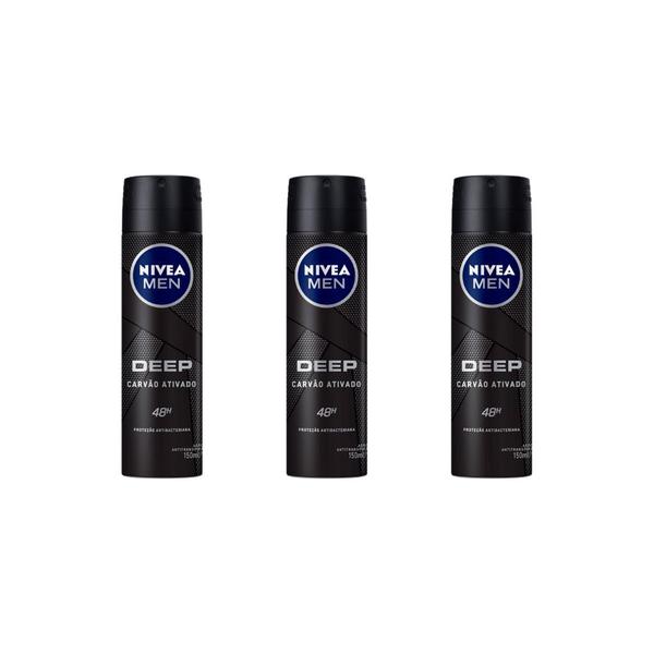 Imagem de Desodorante Aero Nivea 150ml Masc Deep Carvao Atv-Kit C/3un